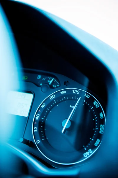 Speedometer close-up with excesive speed — Stock Photo, Image