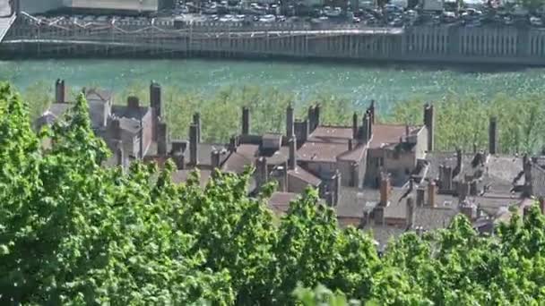 Lyon como visto da colina Fourviere — Vídeo de Stock