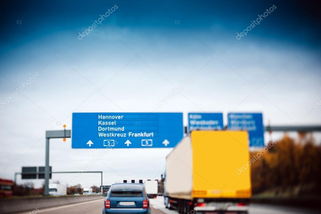 Busy highway autobahn road traffic in Germany