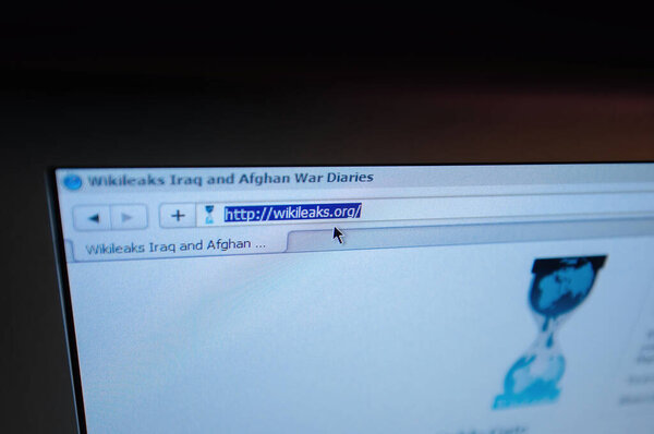 Крупный план страницы сайта Wikileaks.org с кабельными воротами,