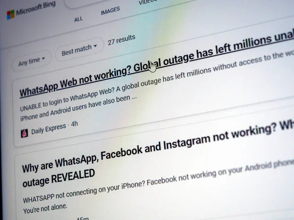 Соціальна мережа Facebook, Instagram, WhatsApp знижується під час глобального відключення — стокове фото