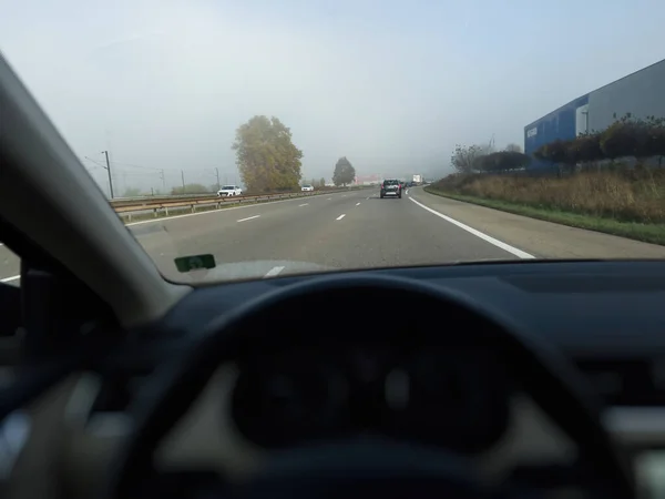 POV at the front driving cars in highway — стоковое фото