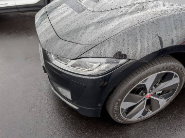 Jaguar Led technology on the modern futuristic front lights of a new electric EV car