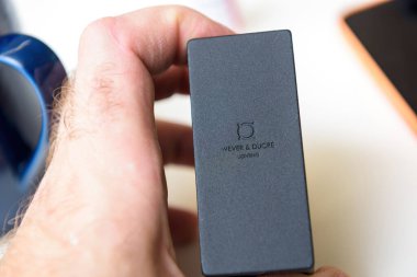 Wever and Ducre lighting logotype on the steel black component of a luminaire