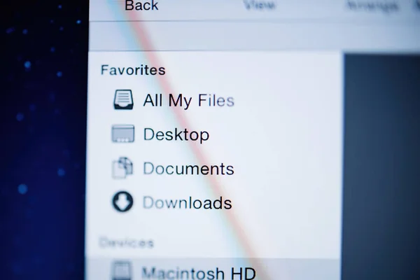 Tilt-shift lens close-up view of macOS finder icons - Favorites, — Stock Photo, Image