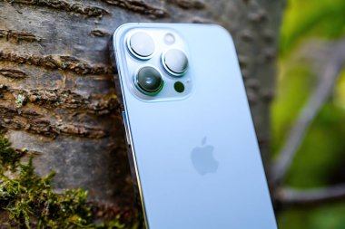 iPhone 13 Pro profesyonel akıllı telefonundan Apple Bilgisayar tarafından yakın çekim yeni üçlü kameranın makro görüntüsü