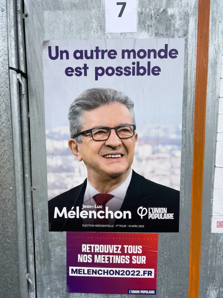 2022 Fransa başkanlık seçimi lUnion Populaire posterinde Jean-Luc Melenchon