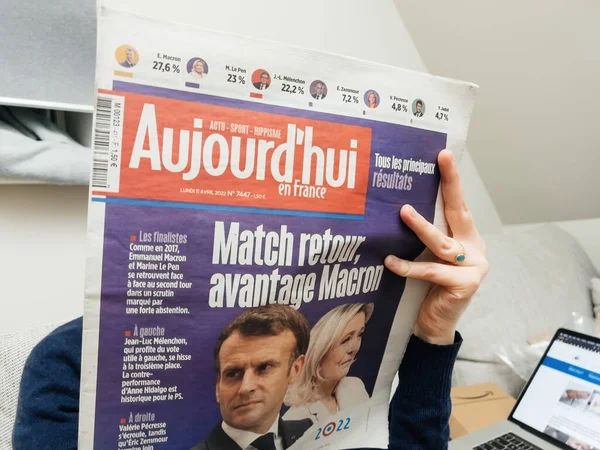 Марин Ле Пен и президент Франции Эммануэль Макрон - президентские выборы 2022 года — стоковое фото