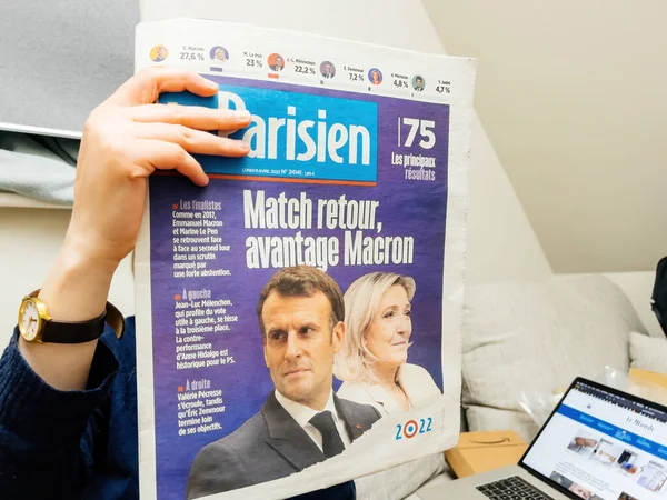 Marine Le Pen och Frankrikes president Emmanuel Macron - presidentval 2022 — Stockfoto