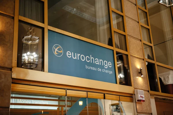 Thessaloniki Greece Oct 2014 Eurochange Bureau Change Signage Entrance Aristotelous — Stok fotoğraf