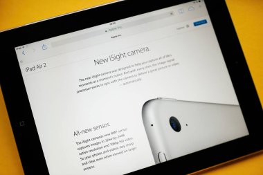 London, united Kingdom - Oct 17, 2014: Close-up macro shot of Apple Computers ipad tablet featuring the new iPad Air 2 and latest iOS 8 - new iSight camera