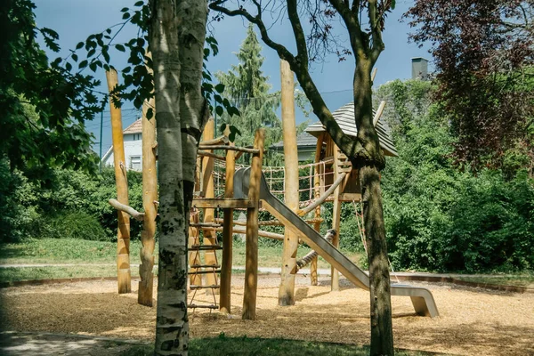 Kids Playground Area Tall Structures Made Wood — Stockfoto