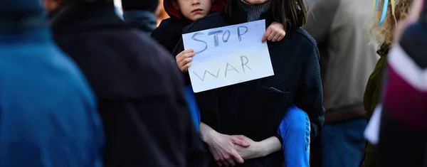 Stop War Signage Placard Banner Teen Male Hand Protest — Foto de Stock