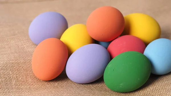 Easter eggs or color egg. Multi-colorful of easter eggs on background in studio with close-up shot which include many colour such as yellow, green, blue, purple, red on festival eggs by art painting.