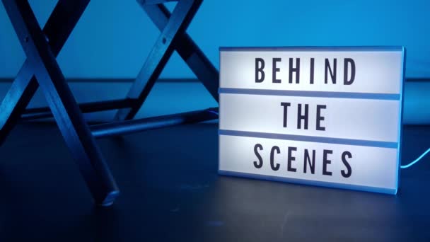 Sinema Işığı Kutusundaki Sahne Arkası Mektupları Sahne Arkasındaki Beyaz Led — Stok video