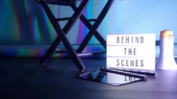 Sinema Işığı Kutusundaki Sahne Arkası Mektupları Sahne Arkasındaki Beyaz Led — Stok video