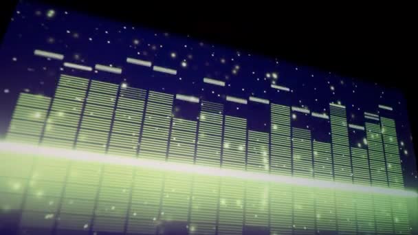 サウンドイコライザー デジタル音楽や音波映像 オーディオ波形イコライザブラックループアニメーションのスケール 音楽イコライザーの抽象的な色です 勾配スペクトル棒グラフ 波の輝き 脈動ダンス — ストック動画