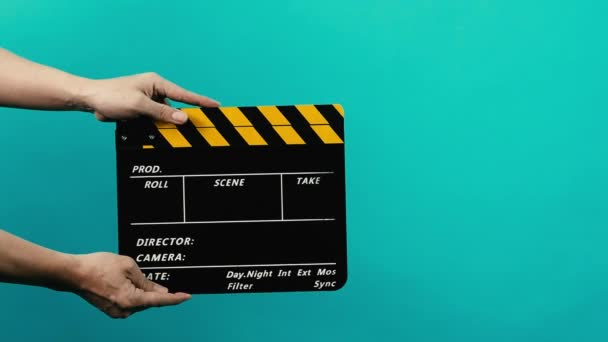 Movie Clapper Board Hollywood Director Film Slate Film Crew Hold — Stock Video