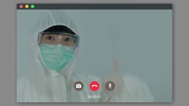 Wideo Połączenie Lekarza Online Rozmowa Zdrowotna Lekarz Śoi Podnosi Kciuk — Wideo stockowe