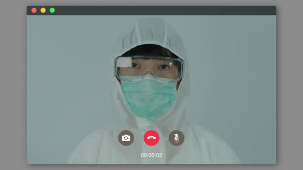 Videochiamata Medico Online Parlare Salute Dottore Ppe Pollice Nel Monitor — Video Stock