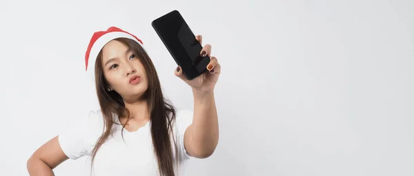 Femme Smartphone Femme Asiatique Avec Smartphone Main Qui Pose Comme — Photo