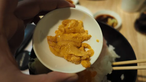 Nahaufnahme Von Japanischen Meeresfrüchten Reisschüssel Oder Kaisendon Sashimi Donburi Oder — Stockfoto