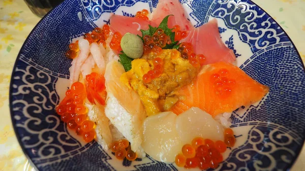 Close Images Japanese Seafood Rice Bowl Kaisendon Sashimi Donburi Kaisen — Stock Photo, Image