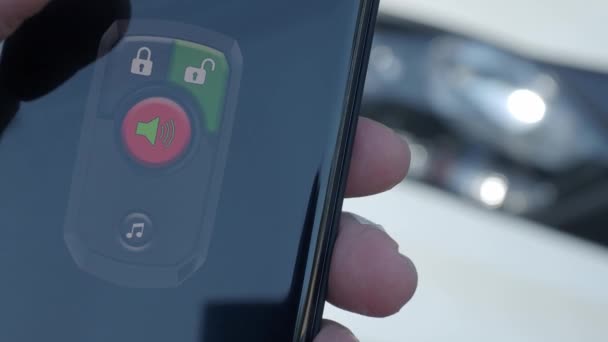 Unlock Lock Car Using Smartphone App Man Hand Unlocking Car — Stock videók