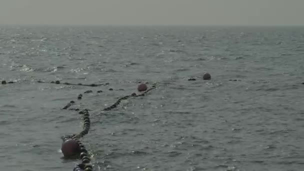 海の波と青空 海の風によって手を振る 青い海の波紋 タイの有名な海の場所の1つであるパタヤビーチ 海のヨットマリーナポート リラックスした休暇を表す スタティックカメラ — ストック動画