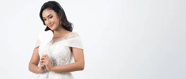 Donna Asiatica Abito Sposa Bianco Sposa Tailandese Posa Prima Del — Foto Stock