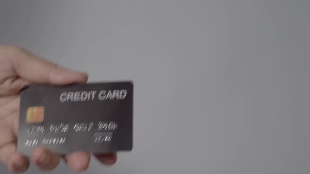 Creditcard Gebruiken Voor Betaling Betalen Met Een Creditcard Man Hand — Stockvideo