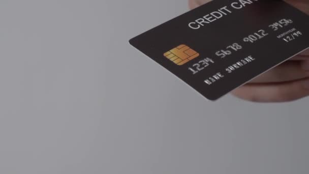 Creditcard Gebruiken Voor Betaling Betalen Met Een Creditcard Man Hand — Stockvideo