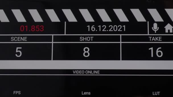 Digital Film Slate Movie Clapper Board Interface Digital Number Running — Stock Video