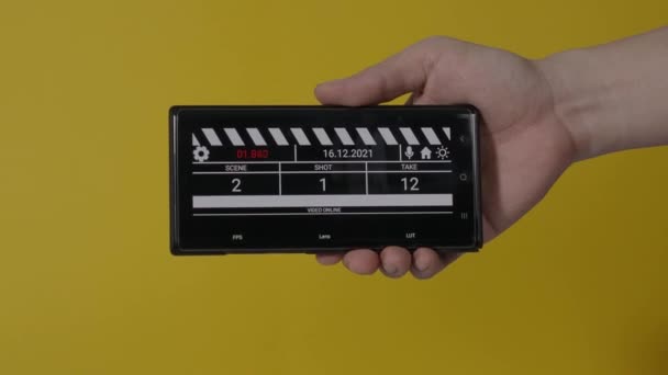 数码电影板岩 电影拍板界面 在拍摄电影或拍摄之前 数字的运行和计数 拍板用于视频记录和Vdo制作 电影业工具 — 图库视频影像
