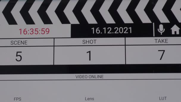 Digital Film Slate Movie Clapper Board Interface Digital Number Running — Stock Video