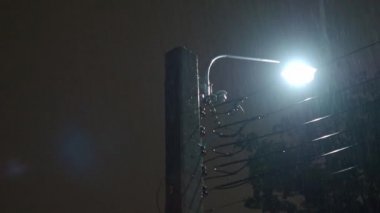 Yağmur Gecesi ve Işık. Yağmur Damlaları 'nın Bangkok Tayland' da yağmur mevsiminde gece 4k görüntüsü. Gerçek yağmur geceleri hızlıdır. Sağanak yağmur. 4K Yağmur Düşen Görüntüler. Yağmur Damlası Sokak Işığı