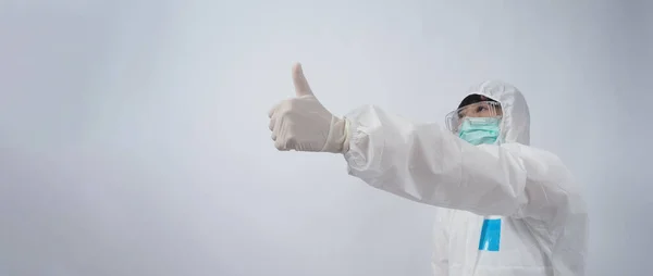 Médecin Costume Epi Portant Des Gants Caoutchouc Médical Blanc Des — Photo