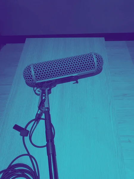 Video yapımında ses kaydı için Boom Mikrofon veya ambient mikrofon. İnternette film çektikten sonra mikrofonlar ahşap masaya serildi. Büyük bir stüdyoda film sesi kaydetmek için profesyonel araçlar