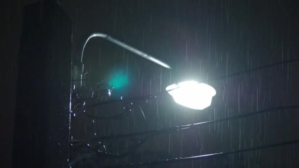 Notte Pioggia Luce Riprese Gocce Pioggia Caduta Notte Bangkok Thailandia — Video Stock