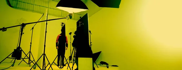 Studio Conjunto Iluminação Produção Vídeo Nos Bastidores Filmagem Produção Configurada — Fotografia de Stock