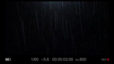 Night rain. 4k Loop Rain Drops Falling in rainy season. Real Rain speedy at night. Shower rainfall. 4K Rain falling Footages. Can use as Alpha black abstract background. Raining texture movement.
