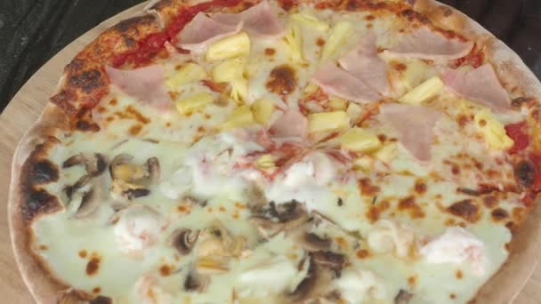 Pizza Homemade Brick Oven Stone Stove Traditional Italian Pizza Cooked — стоковое видео