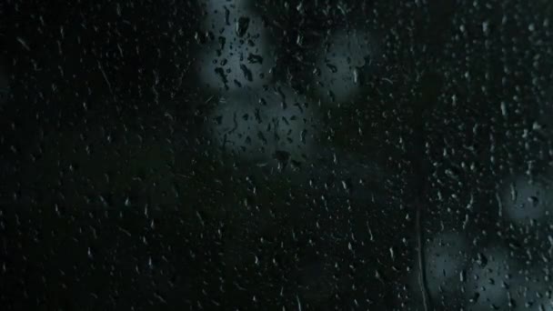 Regentropfen Auf Das Glas Kleine Regentropfen Ruhen Auf Glas Während — Stockvideo