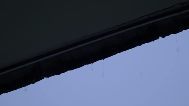 Дощ Дах Падає Дощ Даху Краплі Дощу Спускаються Даху Вниз — стокове відео