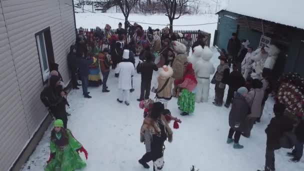 Chernivtsi, Ukraine, January 15, 2020 traditional annual of Christmas winter carnival Malanka Fest 2018 in the Ukrainian city of Chernivtsi. cheerful unusual santa. — Stockvideo