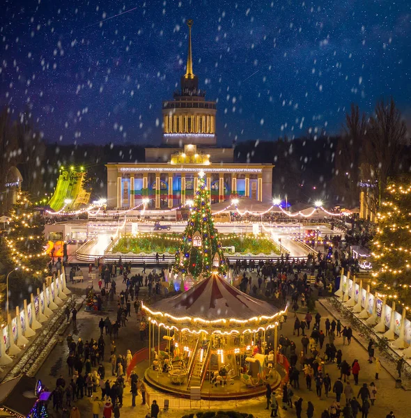 Night photos Christmas tree, festivities in the park in Kiev