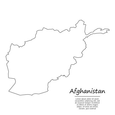 Afganistan 'ın basit dış hat haritası, çizim çizgisi biçiminde vektör silueti