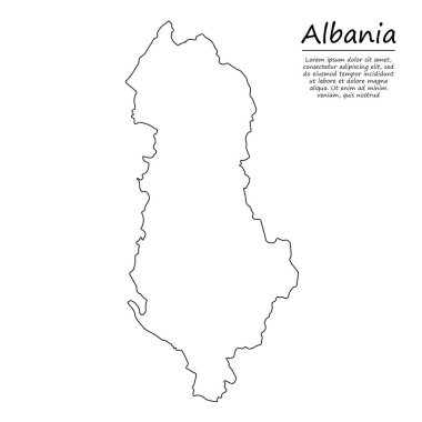 Arnavutluk 'un basit dış hat haritası, çizim çizgisi biçiminde vektör silueti