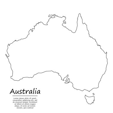 Avustralya 'nın basit dış hat haritası, çizim çizgisi biçiminde vektör silueti
