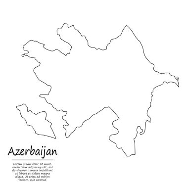 Azerbaycan 'ın basit dış hat haritası, çizim çizgisi biçiminde vektör silueti